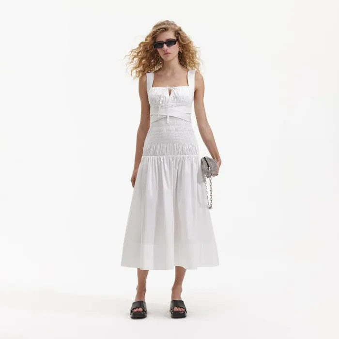 Self Portrait Dresses White Cotton Sweetheart Midi Dress 8211 Women