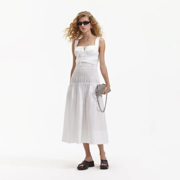 Self Portrait Dresses White Cotton Sweetheart Midi Dress 8211 Women Self Portrait Dresses White Cotton Sweetheart Midi Dress 8211 Women