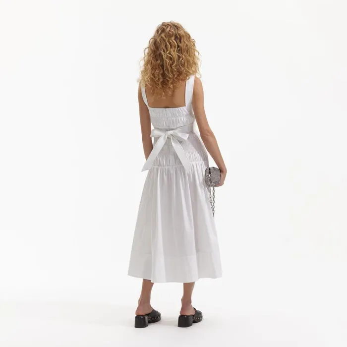 Self Portrait Dresses White Cotton Sweetheart Midi Dress 8211 Women Self Portrait Dresses White Cotton Sweetheart Midi Dress 8211 Women
