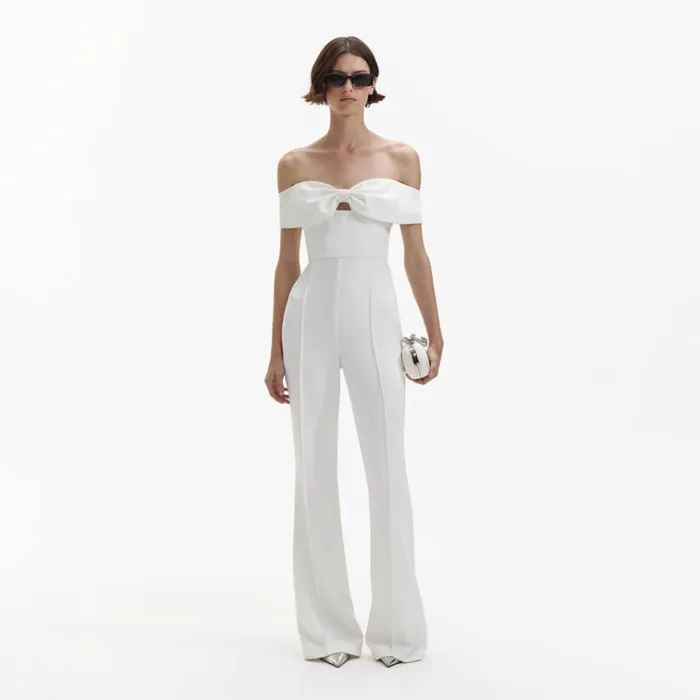 Self Portrait Dresses White Crepe Bow Jumpsuit 8211 Women