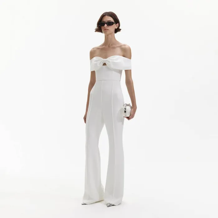 Self Portrait Dresses White Crepe Bow Jumpsuit 8211 Women Self Portrait Dresses White Crepe Bow Jumpsuit 8211 Women