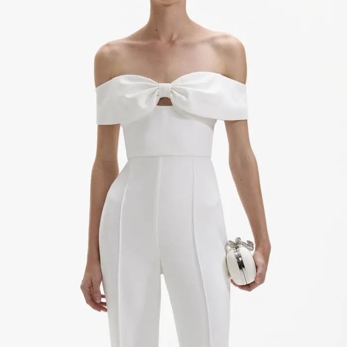 Self Portrait Dresses White Crepe Bow Jumpsuit 8211 Women Self Portrait Dresses White Crepe Bow Jumpsuit 8211 Women