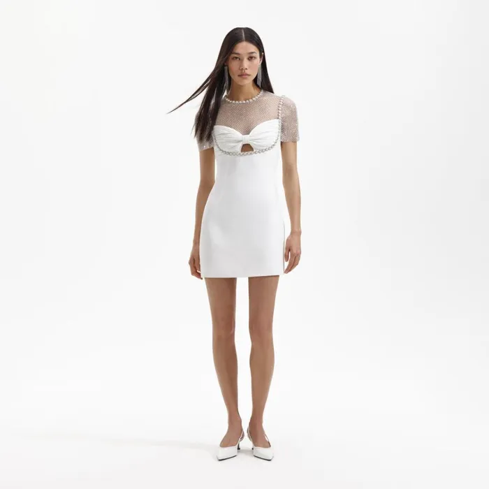 Self Portrait Dresses White Crepe Diamante Mini Dress 8211 Women