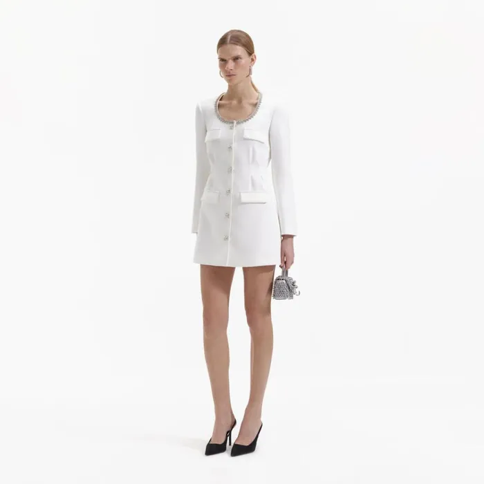 Self Portrait Dresses White Crepe Diamante Trim Mini Dress 8211 Women Self Portrait Dresses White Crepe Diamante Trim Mini Dress 8211 Women