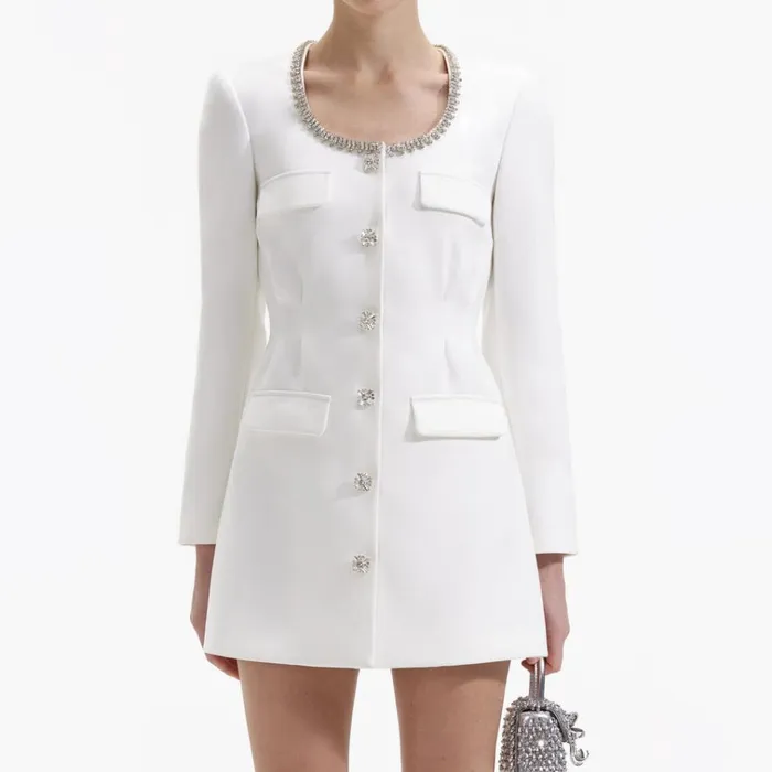Self Portrait Dresses White Crepe Diamante Trim Mini Dress 8211 Women Self Portrait Dresses White Crepe Diamante Trim Mini Dress 8211 Women