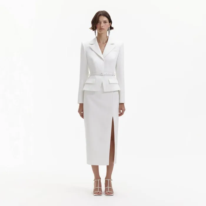 Self Portrait Dresses White Crepe Tailored Midi Dress 8211 Women