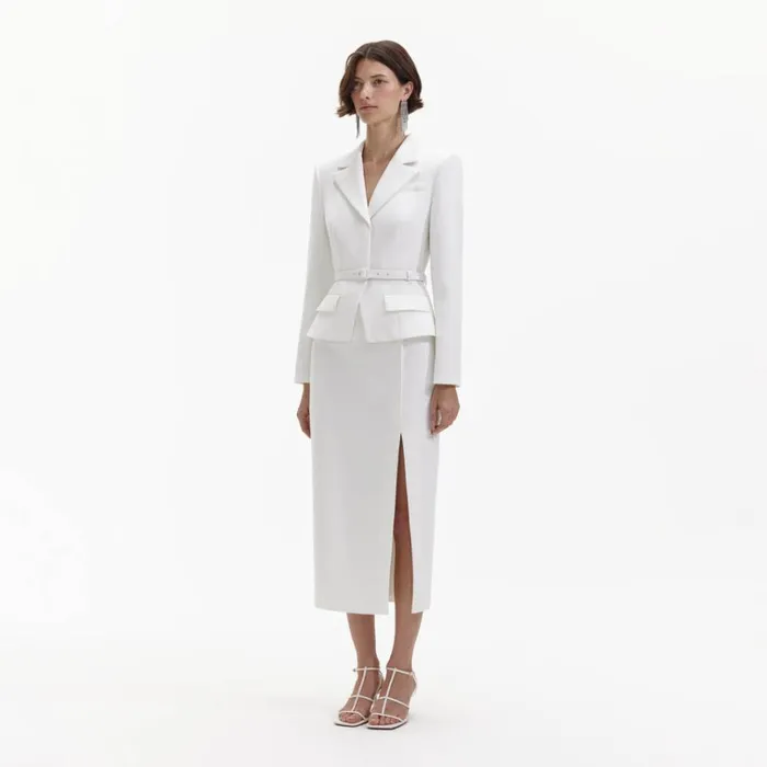 Self Portrait Dresses White Crepe Tailored Midi Dress 8211 Women Self Portrait Dresses White Crepe Tailored Midi Dress 8211 Women