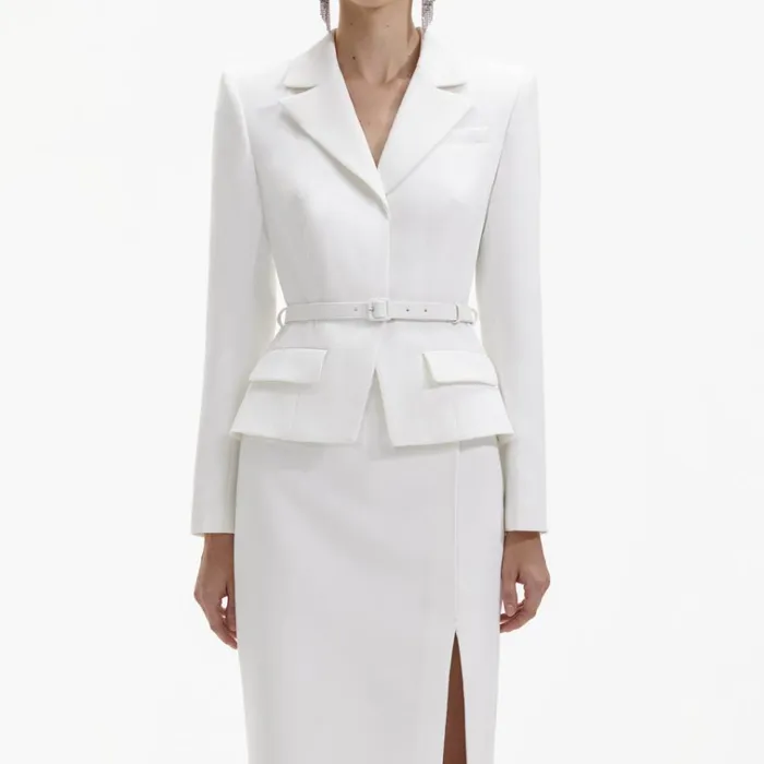 Self Portrait Dresses White Crepe Tailored Midi Dress 8211 Women Self Portrait Dresses White Crepe Tailored Midi Dress 8211 Women
