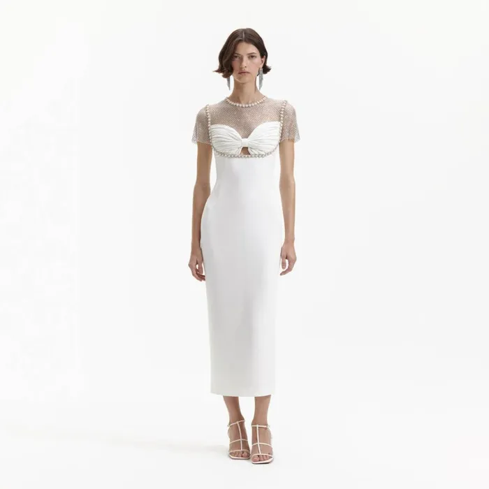 Self Portrait Dresses White Diamante Crepe Midi Dress 8211 Women