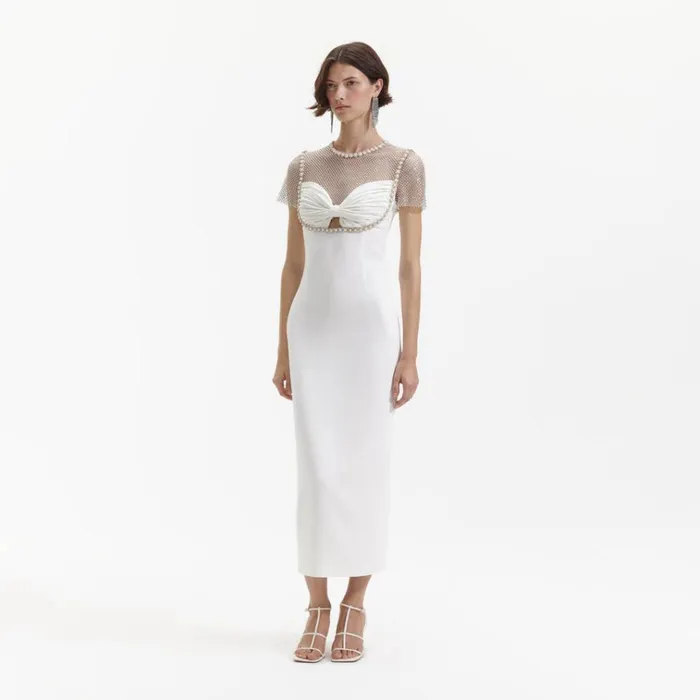 Self Portrait Dresses White Diamante Crepe Midi Dress 8211 Women Self Portrait Dresses White Diamante Crepe Midi Dress 8211 Women