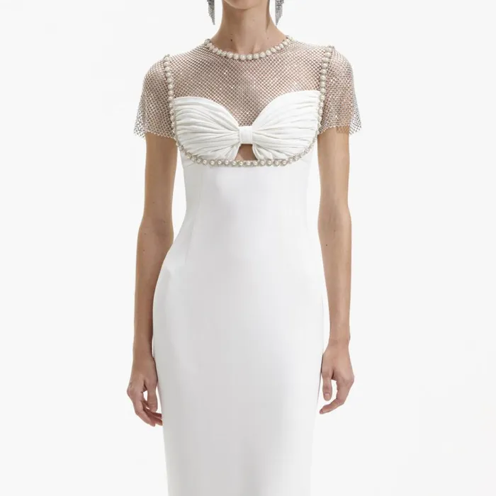 Self Portrait Dresses White Diamante Crepe Midi Dress 8211 Women Self Portrait Dresses White Diamante Crepe Midi Dress 8211 Women
