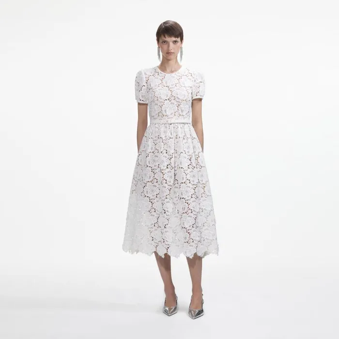 Self Portrait Dresses White Floral Lace Midi Dress 8211 Women