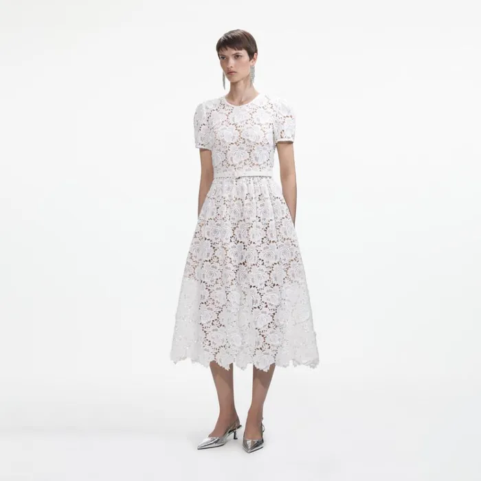 Self Portrait Dresses White Floral Lace Midi Dress 8211 Women Self Portrait Dresses White Floral Lace Midi Dress 8211 Women