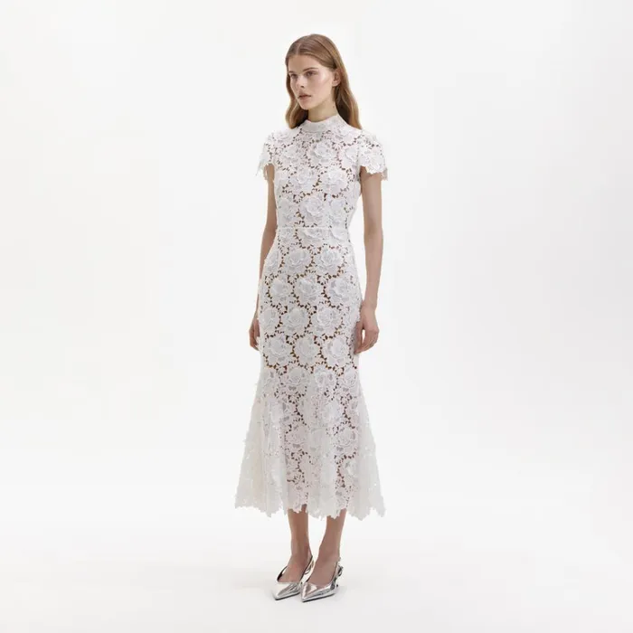 Self Portrait Dresses White Flower Lace Midi Dress 8211 Women Self Portrait Dresses White Flower Lace Midi Dress 8211 Women