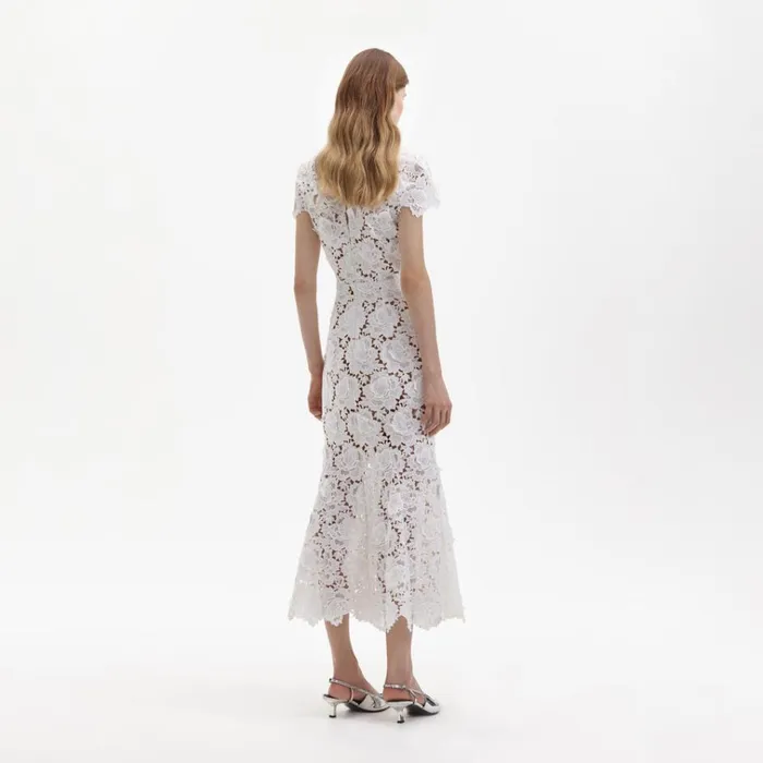 Self Portrait Dresses White Flower Lace Midi Dress 8211 Women Self Portrait Dresses White Flower Lace Midi Dress 8211 Women