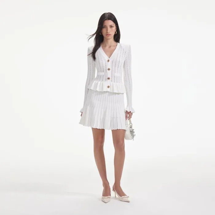 Self Portrait Dresses White Knit Peplum Mini Dress 8211 Women