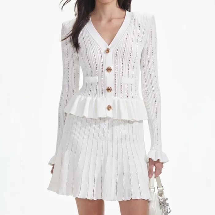 Self Portrait Dresses White Knit Peplum Mini Dress 8211 Women Self Portrait Dresses White Knit Peplum Mini Dress 8211 Women