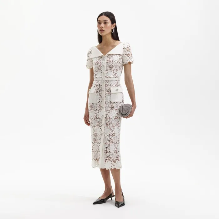 Self Portrait Dresses White Lace Open Neck Midi Dress 8211 Women Self Portrait Dresses White Lace Open Neck Midi Dress 8211 Women