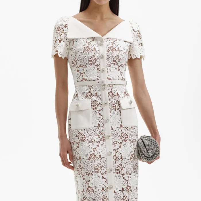 Self Portrait Dresses White Lace Open Neck Midi Dress 8211 Women Self Portrait Dresses White Lace Open Neck Midi Dress 8211 Women
