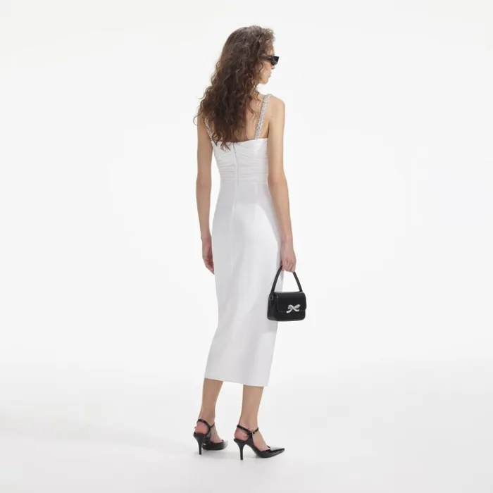 Self Portrait Dresses White Stretch Crepe Diamante Midi Dress 8211 Women Self Portrait Dresses White Stretch Crepe Diamante Midi Dress 8211 Women