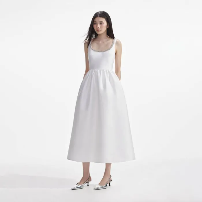 Self Portrait Dresses White Taffeta Diamante Midi Dress 8211 Women Self Portrait Dresses White Taffeta Diamante Midi Dress 8211 Women