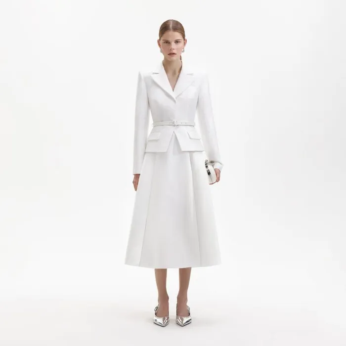 Self Portrait Dresses White Tailored Taffeta Midi Dress 8211 Women