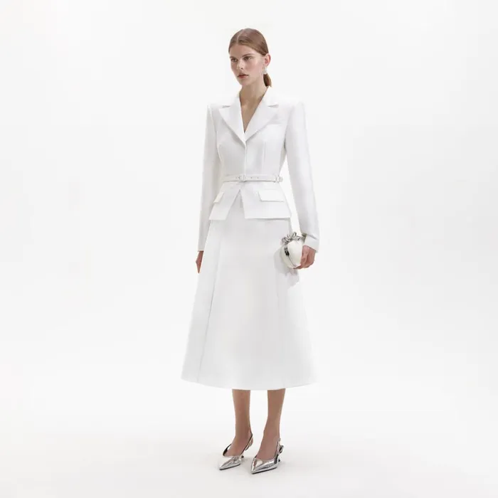Self Portrait Dresses White Tailored Taffeta Midi Dress 8211 Women Self Portrait Dresses White Tailored Taffeta Midi Dress 8211 Women