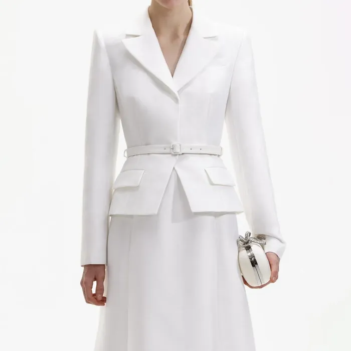 Self Portrait Dresses White Tailored Taffeta Midi Dress 8211 Women Self Portrait Dresses White Tailored Taffeta Midi Dress 8211 Women