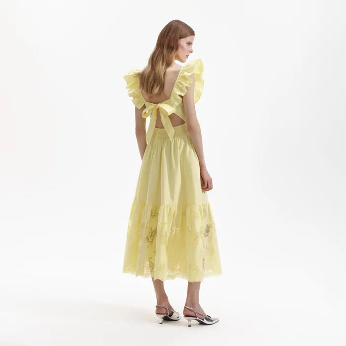 Self Portrait Dresses Yellow Cotton Midi Dress 8211 Women Self Portrait Dresses Yellow Cotton Midi Dress 8211 Women