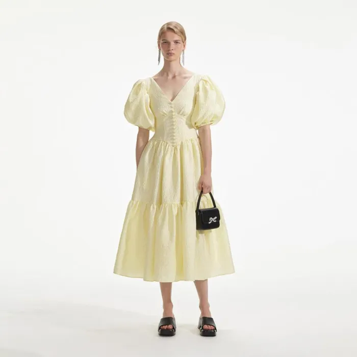 Self Portrait Dresses Yellow Jacquard Midi Dress 8211 Women