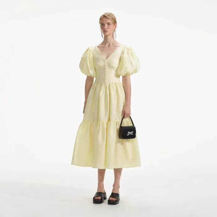 Self Portrait Dresses Yellow Jacquard Midi Dress 8211 Women Self Portrait Dresses Yellow Jacquard Midi Dress 8211 Women