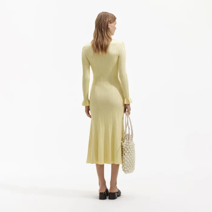 Self Portrait Dresses Yellow Ribbed Knit Midi Dress 8211 Women Self Portrait Dresses Yellow Ribbed Knit Midi Dress 8211 Women