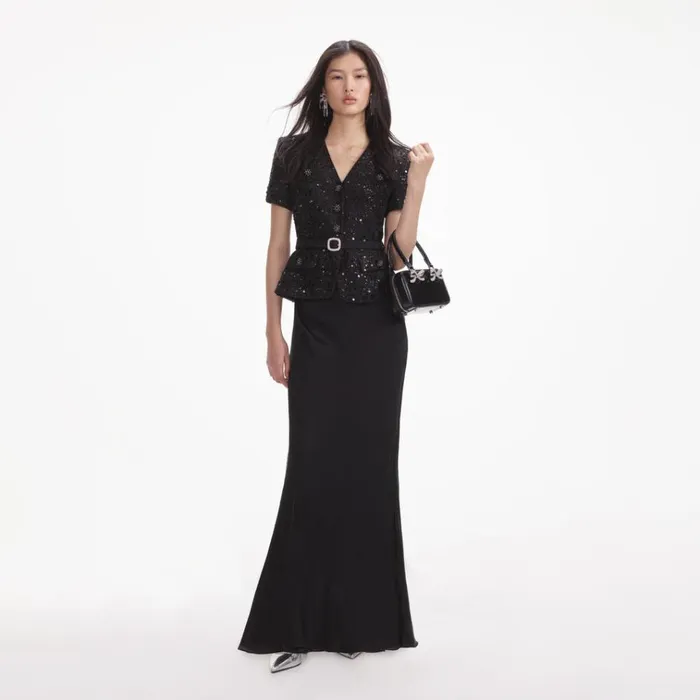 Self Portrait Exclusives Black Sequin Boucle Maxi Dress 8211 Women