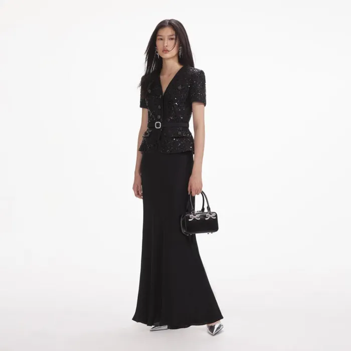 Self Portrait Exclusives Black Sequin Boucle Maxi Dress 8211 Women Self Portrait Exclusives Black Sequin Boucle Maxi Dress 8211 Women