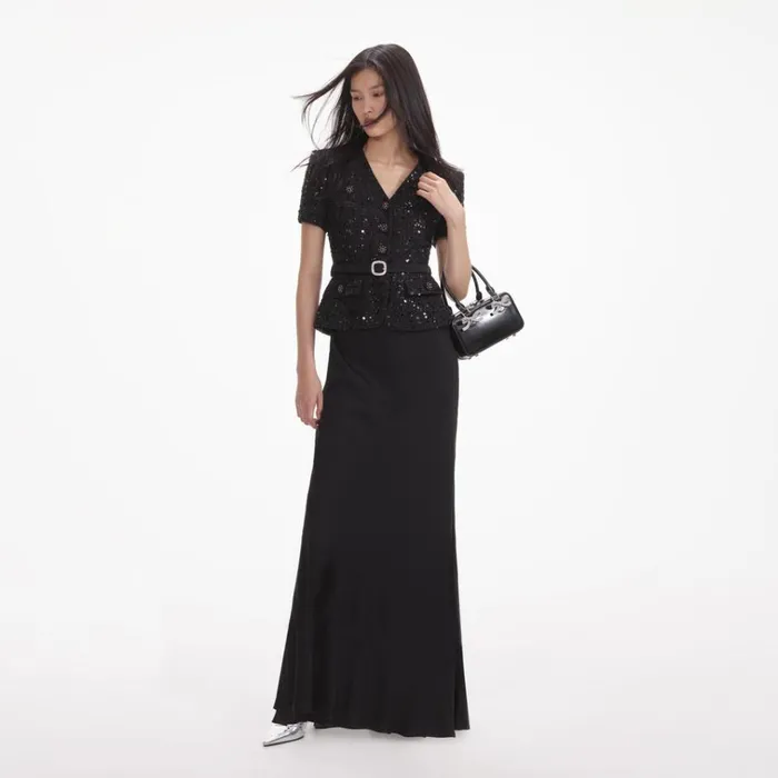 Self Portrait Exclusives Black Sequin Boucle Maxi Dress 8211 Women Self Portrait Exclusives Black Sequin Boucle Maxi Dress 8211 Women