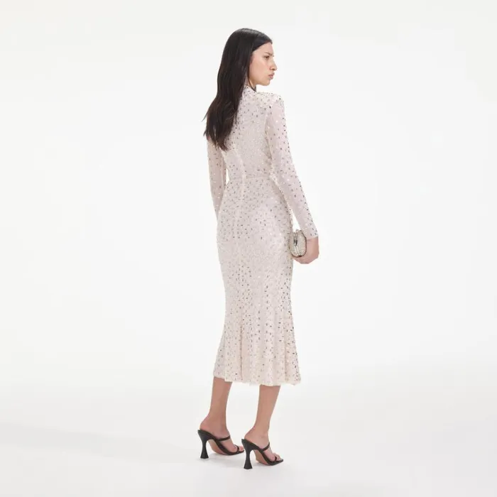 Self Portrait Exclusives Champagne Rhinestone Mesh Midi Dress 8211 Women Self Portrait Exclusives Champagne Rhinestone Mesh Midi Dress 8211 Women