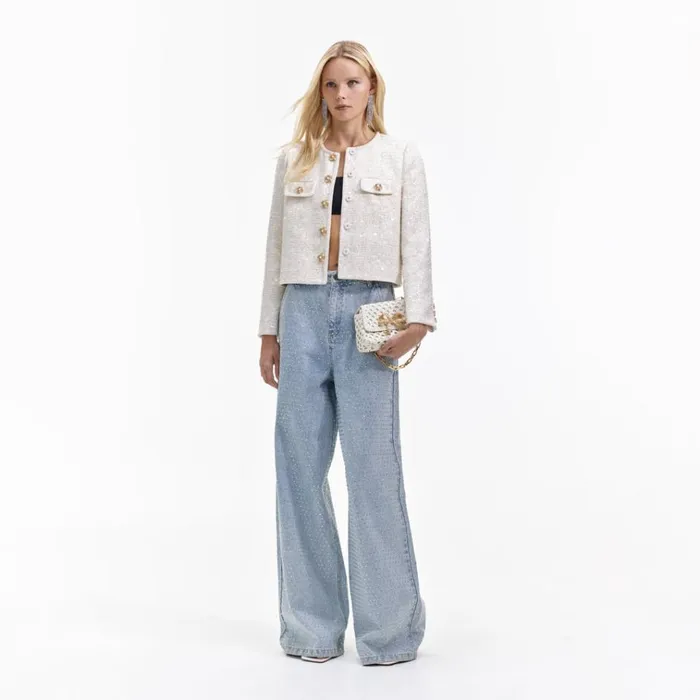 Self Portrait Exclusives Cream Sequin Boucle Jacket 8211 Women Self Portrait Exclusives Cream Sequin Boucle Jacket 8211 Women