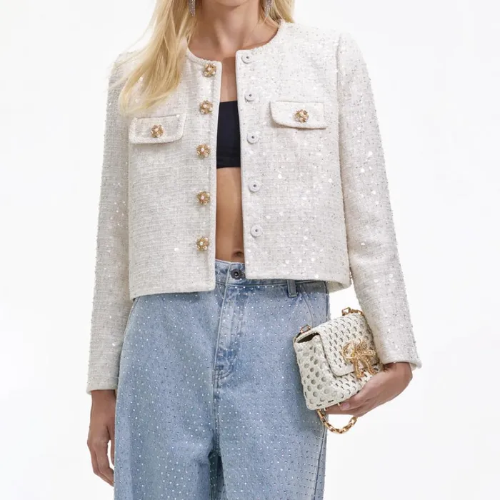 Self Portrait Exclusives Cream Sequin Boucle Jacket 8211 Women Self Portrait Exclusives Cream Sequin Boucle Jacket 8211 Women