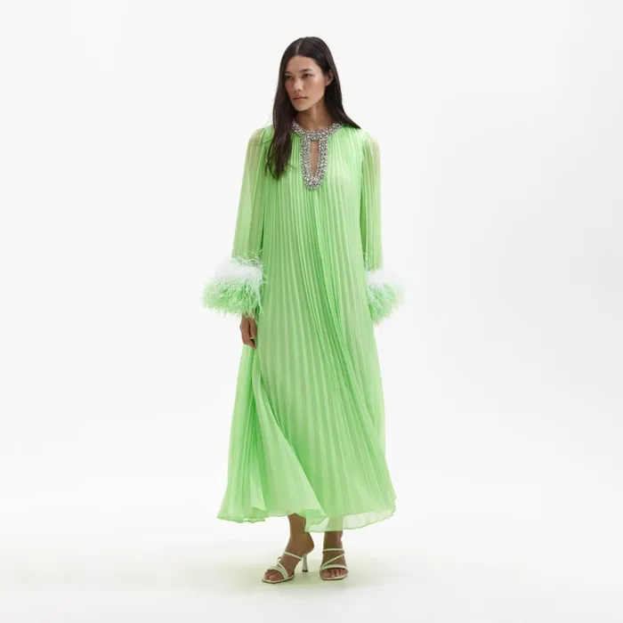 Self Portrait Exclusives Green Chiffon Feather Midi Dress 8211 Women Self Portrait Exclusives Green Chiffon Feather Midi Dress 8211 Women