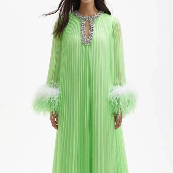 Self Portrait Exclusives Green Chiffon Feather Midi Dress 8211 Women Self Portrait Exclusives Green Chiffon Feather Midi Dress 8211 Women