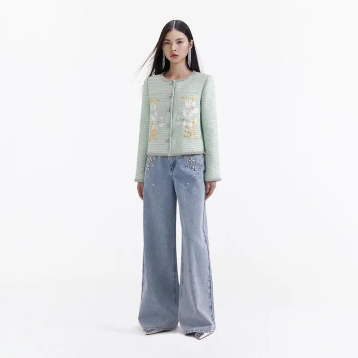 Self Portrait Exclusives Mint Hand Embroidered Daffodil Boucle Jacket 8211 Women Self Portrait Exclusives Mint Hand Embroidered Daffodil Boucle Jacket 8211 Women