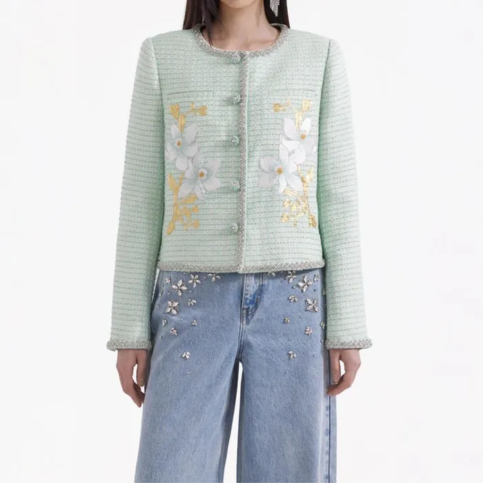 Self Portrait Exclusives Mint Hand Embroidered Daffodil Boucle Jacket 8211 Women Self Portrait Exclusives Mint Hand Embroidered Daffodil Boucle Jacket 8211 Women