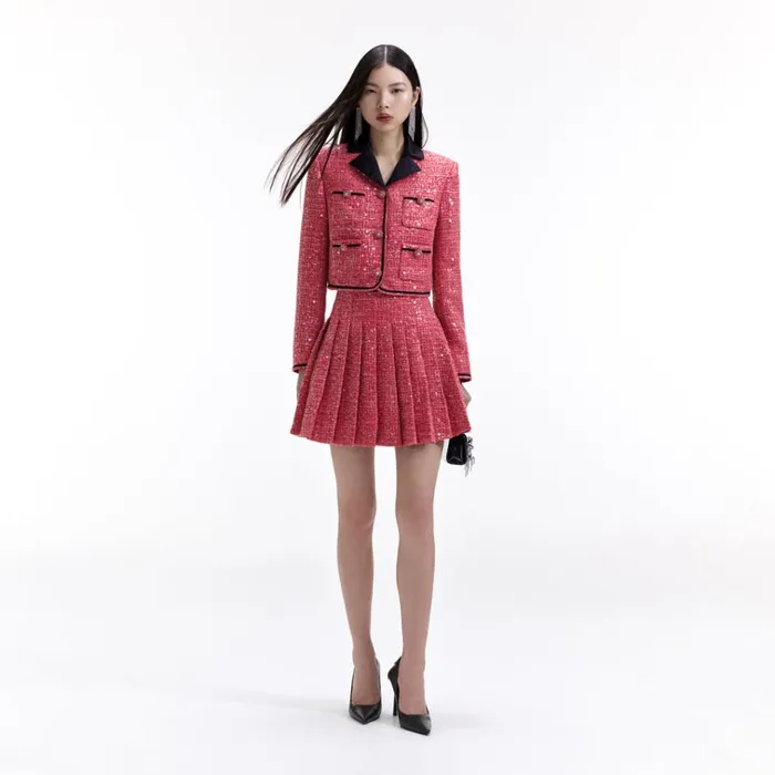 Self Portrait Exclusives Red Boucle Jacket 8211 Women