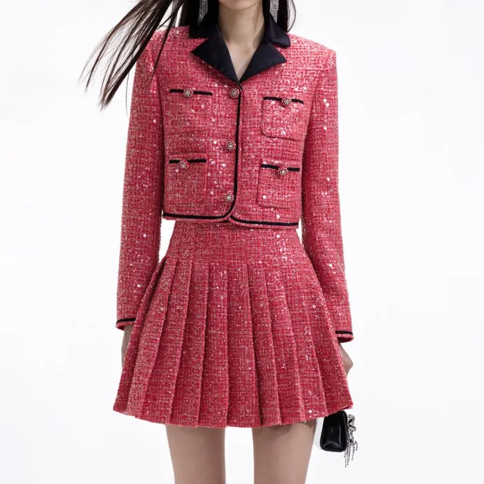 Self Portrait Exclusives Red Boucle Jacket 8211 Women Self Portrait Exclusives Red Boucle Jacket 8211 Women