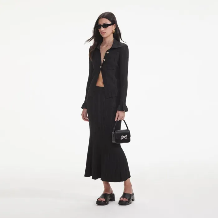 Self Portrait Knitwear Black Ribbed Midi Skirt 8211 Women Self Portrait Knitwear Black Ribbed Midi Skirt 8211 Women