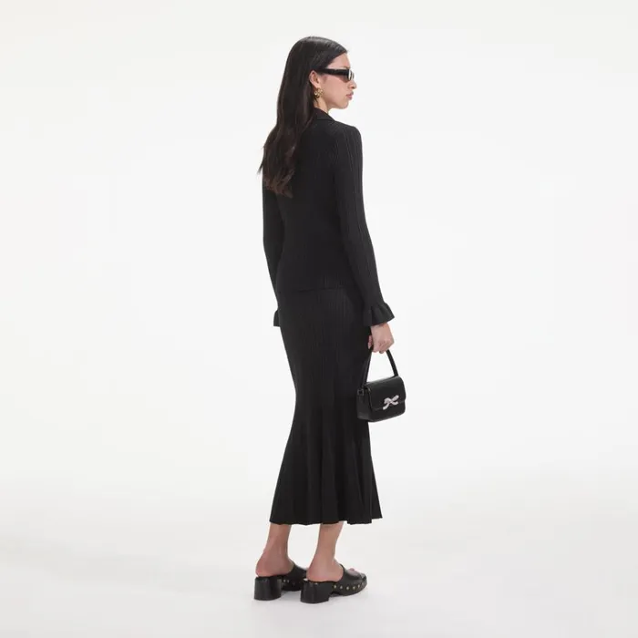 Self Portrait Knitwear Black Ribbed Midi Skirt 8211 Women Self Portrait Knitwear Black Ribbed Midi Skirt 8211 Women
