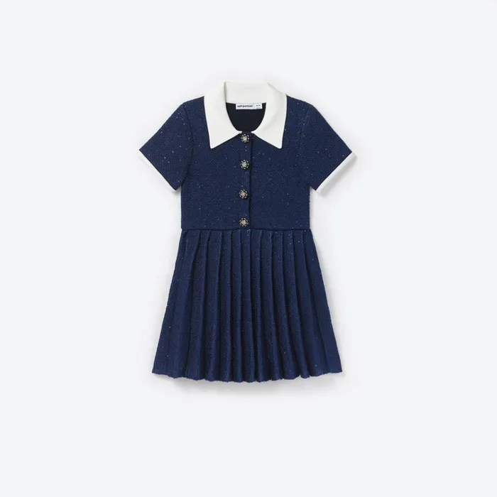 Self Portrait Knitwear Blue Sequin Knit Collared Dress 8211 Kids