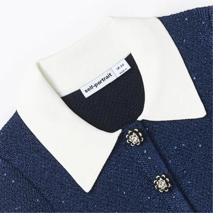 Self Portrait Knitwear Blue Sequin Knit Collared Dress 8211 Kids Self Portrait Knitwear Blue Sequin Knit Collared Dress 8211 Kids