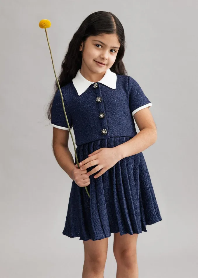 Self Portrait Knitwear Blue Sequin Knit Collared Dress 8211 Kids Self Portrait Knitwear Blue Sequin Knit Collared Dress 8211 Kids
