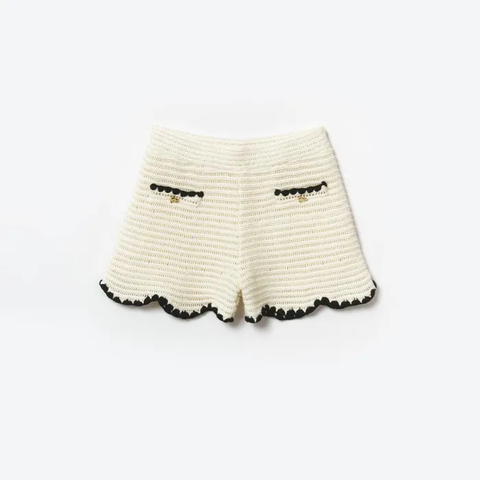 Self Portrait Knitwear Cream Crochet Short 8211 Kids